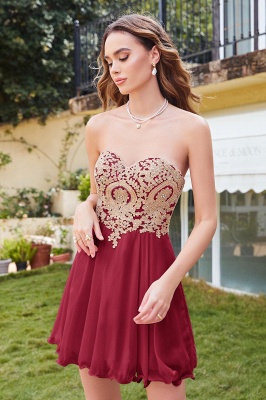 Gorgeous Sweetheart Short A Line Lace Appliques Prom Dresses_4