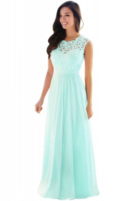 Amazing Sleeveless Lace Sheath Crew Top Chiffon Floor Length Dresses_8