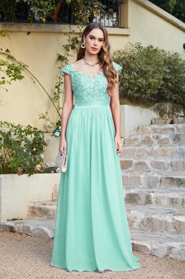 Beautiful V Neck A-Line Bridesmaid Chiffon Dress With Appliques_4