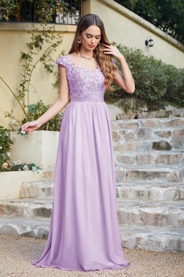 Beautiful V Neck A-Line Bridesmaid Chiffon Dress With Appliques_8