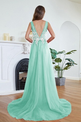 Superbe robe de soirée trapèze en tulle avec traîne et appliques_13