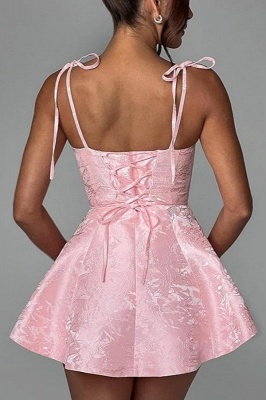 Gorgeous Pink Spaghetti-Straps Lace Homecoming Dress Online_11