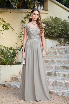 Beautiful V Neck A-Line Bridesmaid Chiffon Dress With Appliques_16