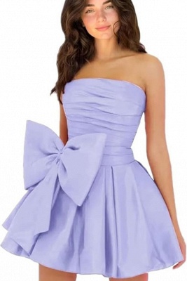 Elegante vestido de fiesta corto de encaje sin tirantes azul real_12