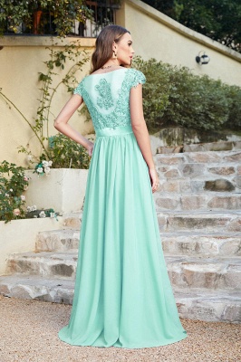 Beautiful V Neck A-Line Bridesmaid Chiffon Dress With Appliques_5