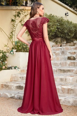 Beautiful V Neck A-Line Bridesmaid Chiffon Dress With Appliques_3