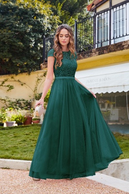 Amazing Chiffon Sleeves Scoop Short Lace Prom Dress Online_10