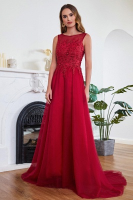 Superbe robe de soirée trapèze en tulle avec traîne et appliques_4