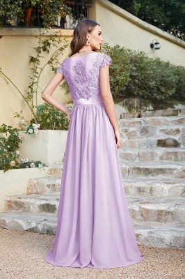 Beautiful V Neck A-Line Bridesmaid Chiffon Dress With Appliques_9