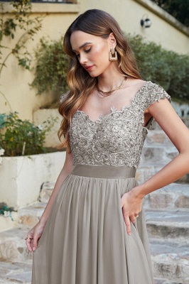 Beautiful V Neck A-Line Bridesmaid Chiffon Dress With Appliques_17