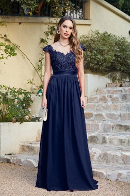 Beautiful V Neck A-Line Bridesmaid Chiffon Dress With Appliques_6