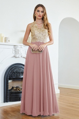 Beautiful Evening Formal Gold Appliques Chiffon Lace Prom Long Ball Gown_1