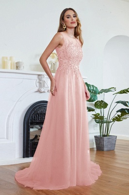 Superbe robe de soirée trapèze en tulle avec traîne et appliques_9