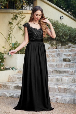 Beautiful V Neck A-Line Bridesmaid Chiffon Dress With Appliques_12