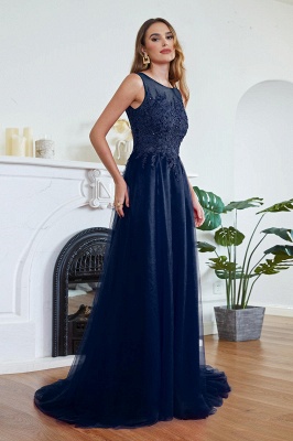 Superbe robe de soirée trapèze en tulle avec traîne et appliques_15