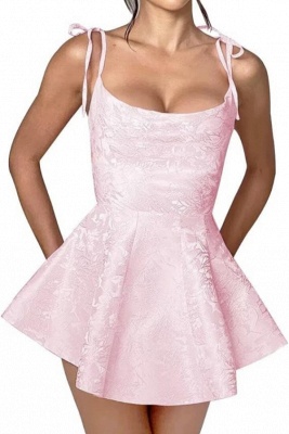 Gorgeous Pink Spaghetti-Straps Lace Homecoming Dress Online_3