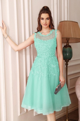 Luxurious Knee-Length Sleeveless Tulle Prom Dress With Lace Appliques