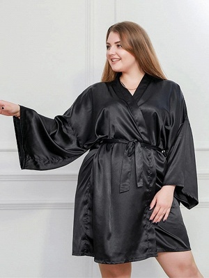 Langarm-V-Ausschnitt, einfarbig, Plus-Size-Damen-Sleepshirts_2