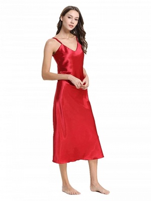 Fashion Women's Sleeveless Lingerie Imitation Silk Red Pajamas Nightgown