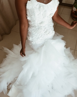 Sleeveless Flowers Wedding Dress On Sale | Chic Mermaid Tulle Ruffles Bridal Gowns_3