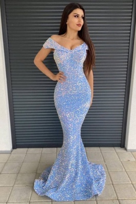 Off-the-Shoulder Sequins Prom Dress Long Mermaid Evening Party Gowns_1