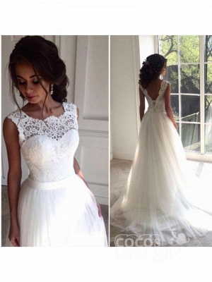 Boho Sleeveless Applqiues Wedding Dress On Sale | Elegant Jewel Lace TulleBridal Gowns_2