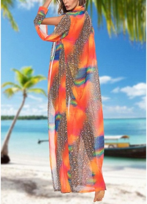 Women Leopard Print Chiffon Cardigan Bikini UK CoverUp Beach Bohemian Outwear Maxi Coverups_4