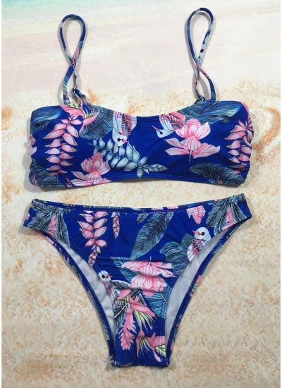 l Sexy Women Bikini Set Floral Print Vendaje de corte alto de cintura baja acolchado de dos piezas traje de baño traje de baño_3