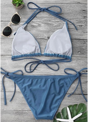 Solid Color Halter Bodycon Tie Bikini Set UK_6