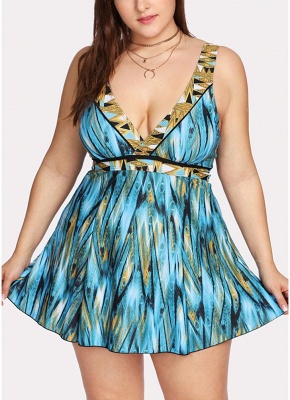 Femmes Plus Size Maillot de bain une pièce Maillot de bain taille haute col en V Imprimer_1