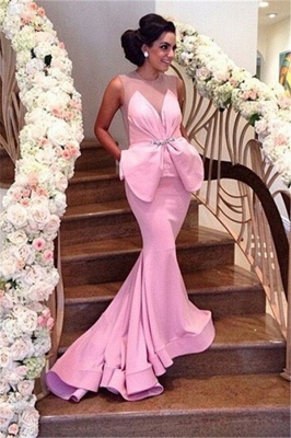 Pink Prom Dress Backless Mermaid Long Evening Dress_1