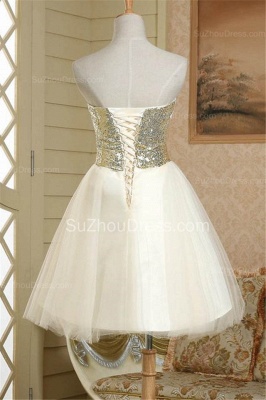 New Arrival Strapless Cute Satin Short Bridesmaid Dress Lace-Up Sequined Bowknot Mini Wedding Dress_3