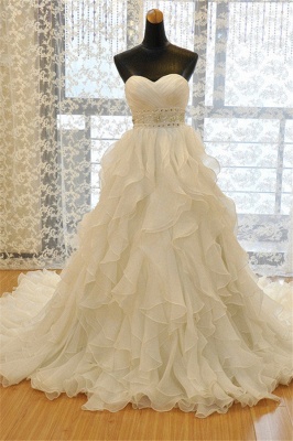 Elegant Sweetheart Ruffles A-line Wedding Dresses  Crystal Lace-up Bridal Gowns_1