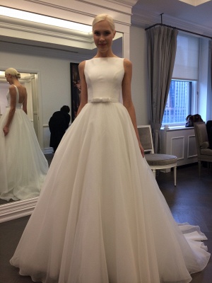 Elegant Jewel Backless Wedding Dress  A-line Sleeveless Bridal Gowns_3