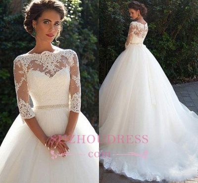 Princess Lace Half Sleeves Elegant  Ball Gown Wedding Dresses BA3678_3