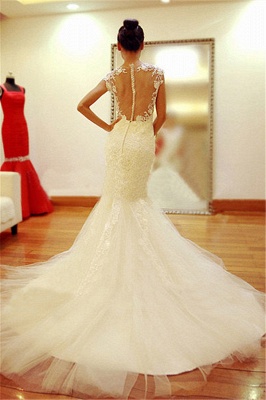 New Arrival Lace  Wedding Dress Sheer Back Sexy Mermaid Bridal Dresses_3