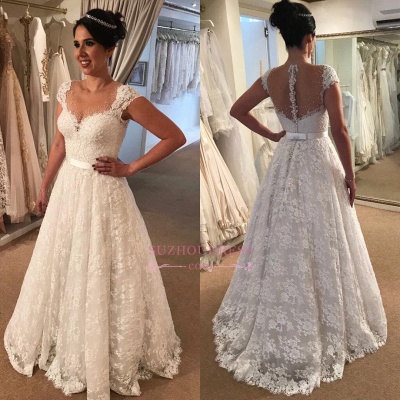 Modern Lace Wedding Dress  | A-line Zipper Cap-Sleeve Bridal Gowns_1