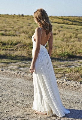 Spaghetti Straps Beach Wedding Dresses  V-neck Open Back Chiffon Bridal Gown BO7255_1