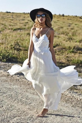 Spaghetti Straps Beach Wedding Dresses  V-neck Open Back Chiffon Bridal Gown BO7255_4