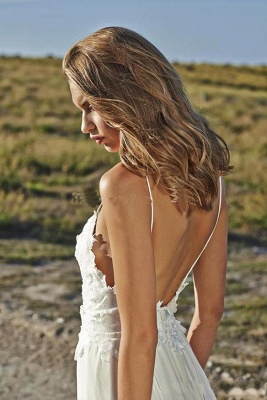 Spaghetti Straps Beach Wedding Dresses  V-neck Open Back Chiffon Bridal Gown BO7255_5