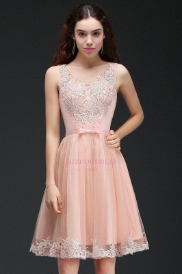 Short Sleeveless Tulle Bowknot Elegant Lace Homecoming Dress_2