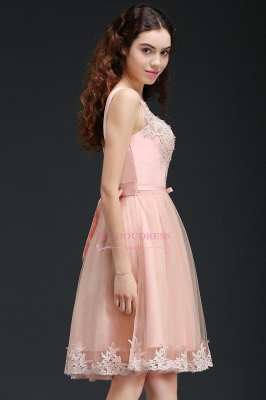 Short Sleeveless Tulle Bowknot Elegant Lace Homecoming Dress_3