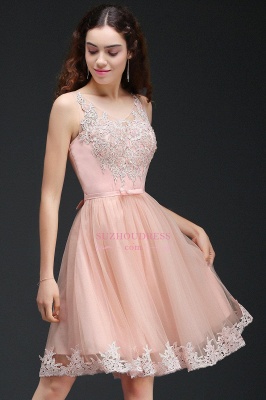 Short Sleeveless Tulle Bowknot Elegant Lace Homecoming Dress_5