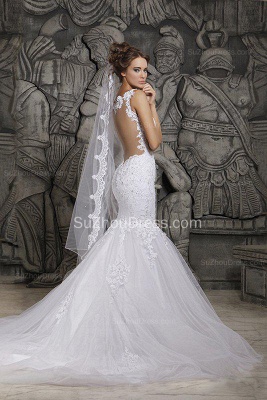 Sexy  Wedding Gowns Beading Appliques Spaghetti Straps Court Train Mermaid Wedding Dresses_2