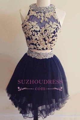 Navy Blue Beaded Short Two-Pieces Homecoming Dresses BA6928_4