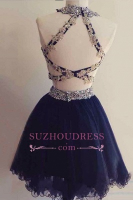 Navy Blue Beaded Short Two-Pieces Homecoming Dresses BA6928_1