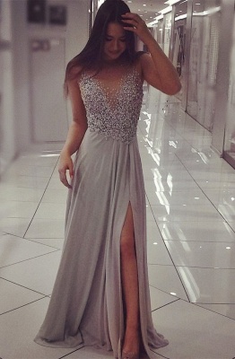 Robe de soirée sexy fendue avec perles, superbe robe de bal sans manches BA6383_1