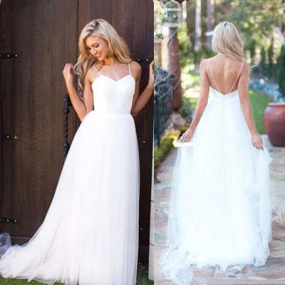 Spaghetti Strap Tulle Summer Wedding Dress New Arrival  A-Line Long Bridal Dresses_6