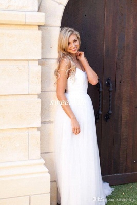 Spaghetti Strap Tulle Summer Wedding Dress New Arrival  A-Line Long Bridal Dresses_5