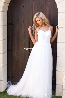 Spaghetti Strap Tulle Summer Wedding Dress New Arrival  A-Line Long Bridal Dresses_4